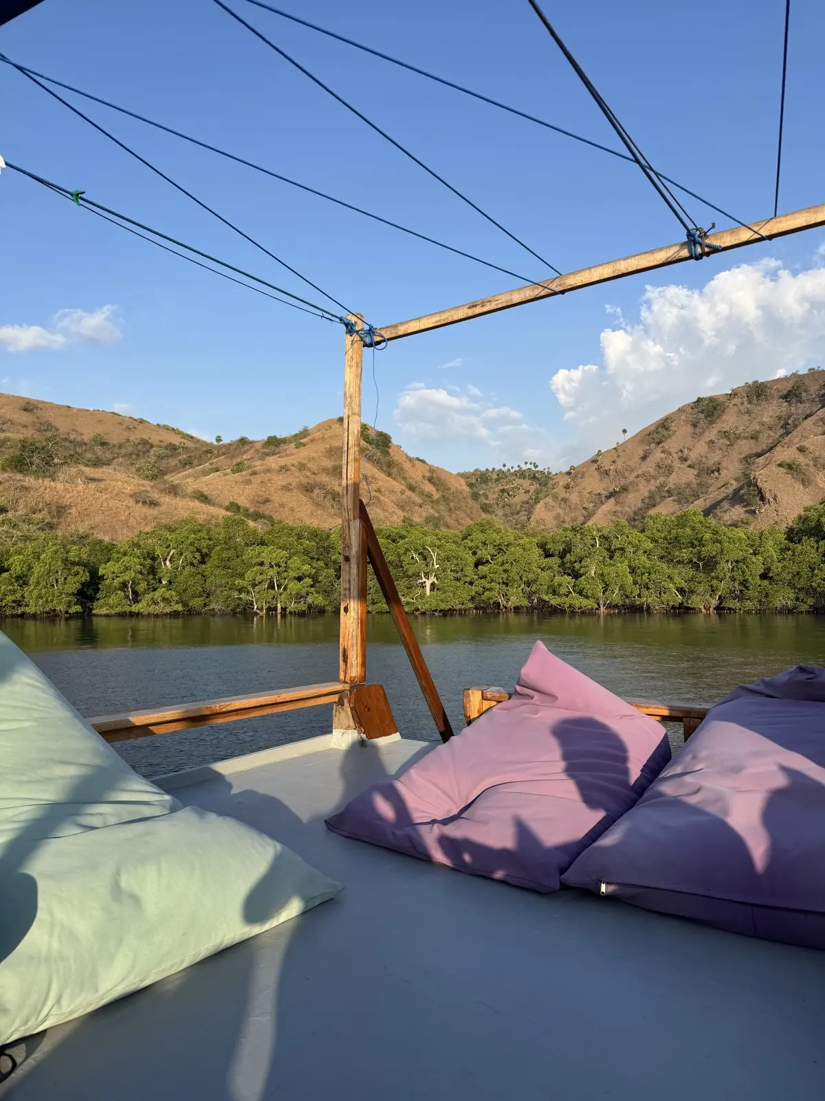 Pastel beanbags on Nusantara's open sun deck